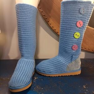 Blue Boots with Colorful Buttons